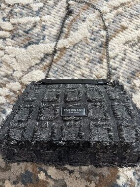Black Textured Chain-Shoulder Bag
